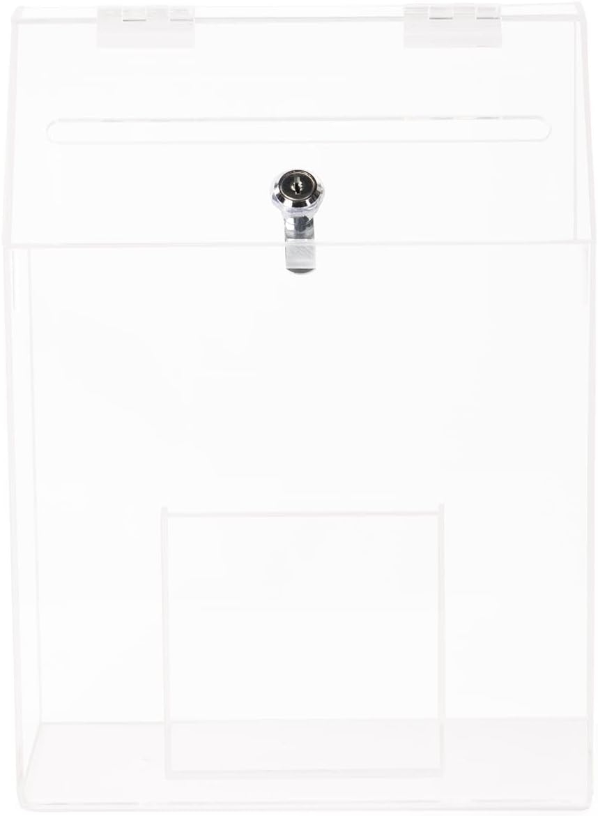 Displays2go Locking Clear Acrylic Suggestion Box with 1 Front Pocket (SMPP1PKCLE)
