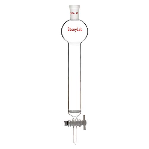 stonylab Colonne de Chromatographie en Verre Borosilicate, Chromatography Column avec Réservoir et Disque Fritté, 24/40 Joint Extérieur - 200 ml