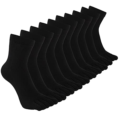 CaiDieNu Mens Toe Socks Cotton Athletic Running Five Finger Crew Socks, 5 Pairs