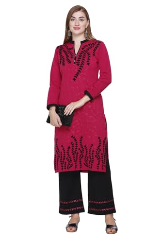 Image of Rosary Women's Woolen Winter Embroidered Kurta with Palazzo | Warm Ethnic Suit Set - 2 Piece Outfit