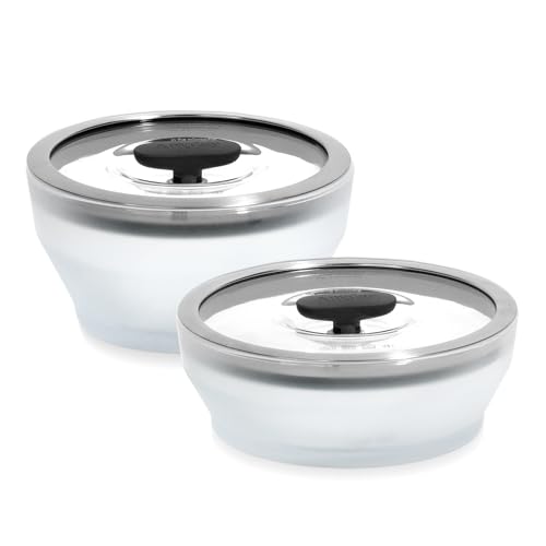 Anyday Cookware Microwave Dish Starter Set, Includes 2 Microwave-Safe Medium Glass Storage Containers with Lids for Steaming, Roasting, Serving & Storing Food, 6.3” Deep Dish & 7.1” Shallow Dish