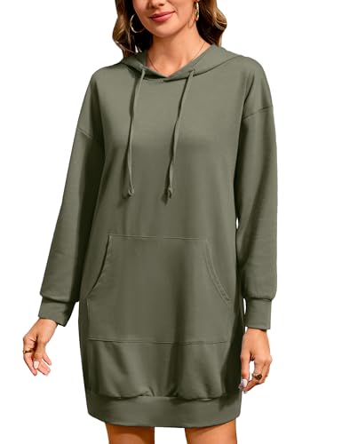 Image of Quenteen Women Hoodies Dress Hooded Sweatshirts Dress Casual Long Sleeve Tunic Dress Oversized Sweatshirts with Pocket