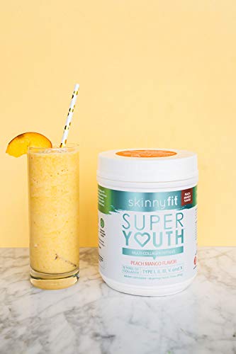 SkinnyFit Super Youth Multi-Collagen Peptide Powder Peach Mango Flavor, Hair, Skin, Nail,