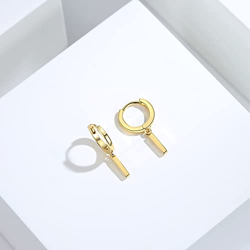 925 Sterling Silver Huggie Hoop Dangle Bar Drop Earrings3