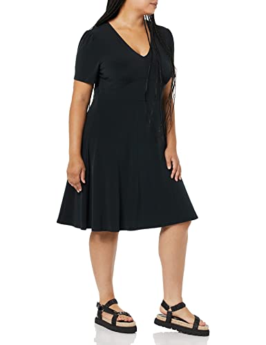 Image of Amazon Essentials Women's Short Sleeve V-Neck Gathered Flattering Fit and Flare Dress