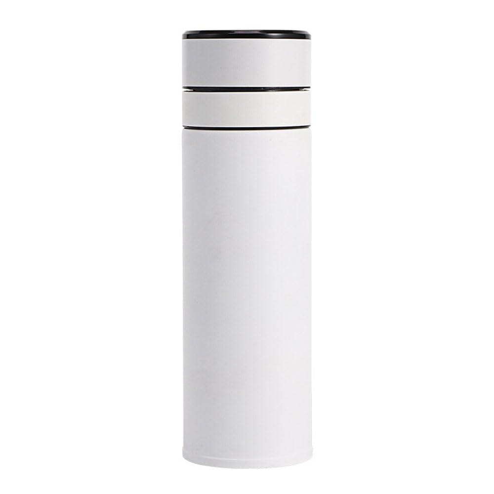 Termo Botella Termica Vaso Termico 500mL Vaso Café Taza de Viaje Inoxidable Antigoteo White Black con Hebilla de Bloqueo, con Desagüe para Té, Apertura de Tapa con Un Solo Clic,White