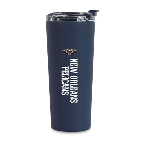 Image of Rico Industries NBA Basketball New Orleans Pelicans Navy 24oz Stainless Steel Tumbler with Lid and Dual Functioning Lid