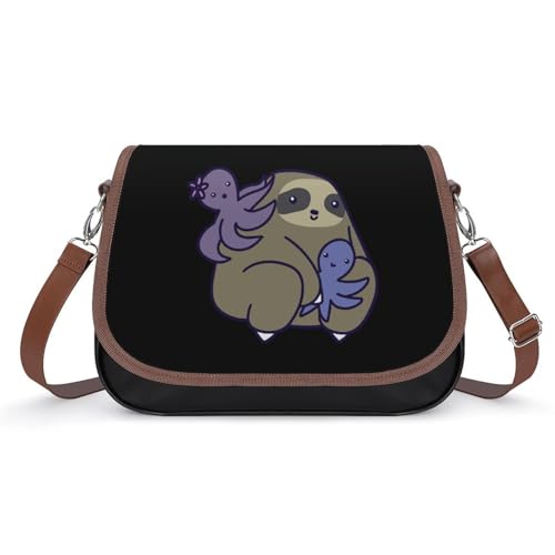 Sloth with Octopu Crossbody Bag Anti-Theft Side Shoulder Bags Adjustable Leather Messenger Bag Unisex