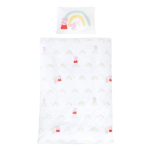 roba Kinderbettw&auml;sche 100 x 135 cm Peppa Pig - Bettw&auml;sche f&uuml;r Kinder aus Baumwolle inkl. Kissenbezug 60 x 40 cm - Motiv der Zeichentrick Serie - Wei&szlig; / Rosa