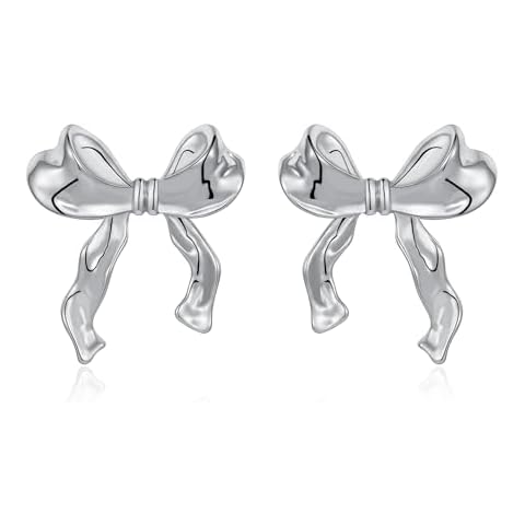 WEDDINEN Silver Bow Earrings for Women Statement Bow Stud Earrings Jewelry Christmas Party Gifts Cover