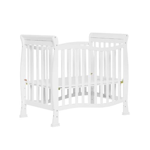 Image of Dream On Me Violet 4-in-1 Convertible Mini Baby Crib & Changer with Storage in White, Pinewood, GreenGuard Gold & JPMA, 1” Mattress Pad, 3 Levels, Converts to Mini Day & Twin-Size Bed (Rails to Buy)