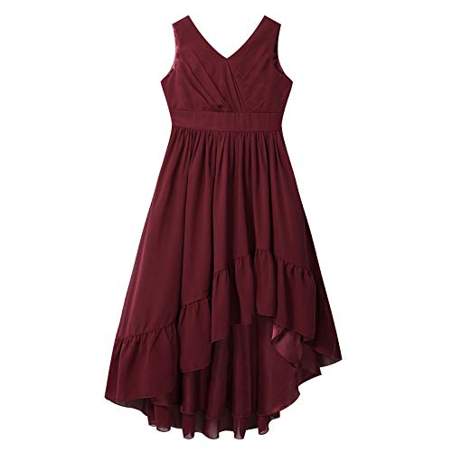 Sholeno Kids Flower Girls Chiffon V Neck Party Dress Wedding Bridesmaid Pageant Ruffle Asymmetrical Hem Dress3