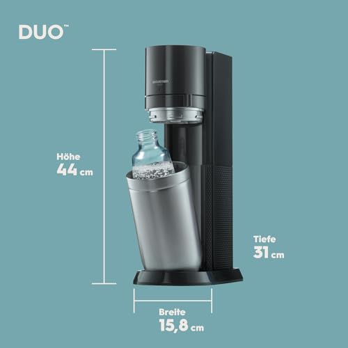 SodaStream Wassersprudler DUO Umsteiger| inkl.1x 1L Glasflasche und 1x 1L FUSE Kunststoffflasche (spülmaschinengeeignet) | Farbe: Titan