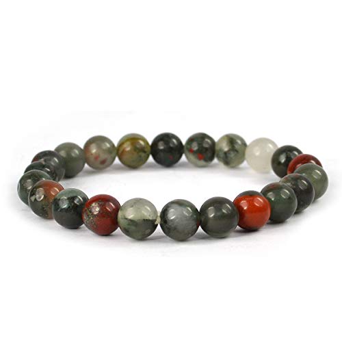 Crystu Bloodstone African Bracelet Natural Crystal Stone 8 mm Beads Bracelet Round Shape for Reiki Healing and Crystal Healing Stone (Color : Multi)