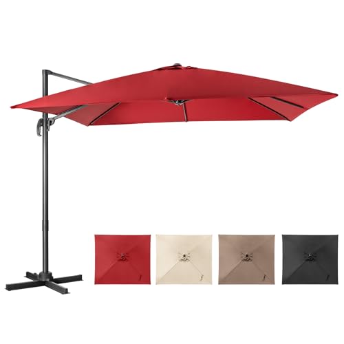 COSTWAY Parasol Déporté Inclinable, Parasol de Jardin Extérieur 3x3M, 8 Baleines en Acier, Rotation 360°, Toit de Ventilation, Pied Croisé, Tissu Anti-UV, Terrasse...