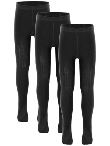Jhaoyu Medias de algodón para niña, sin costuras, para danza, ballet, leggins, uniformes escolares, 1-12 años, 3 unidades, Negro , 128-152
