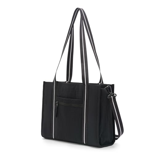 ACUARIO Tote Bag for Women Crossbody Bag with Zipper Tote Bag with Compartments Shoulder Bag Handbag for Travel Work Gym (black Medium)
