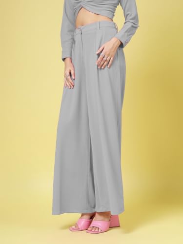 Image of FYLTR Women's Stretchable High Waist Wide-Leg Front Pleated Formal Trouser
