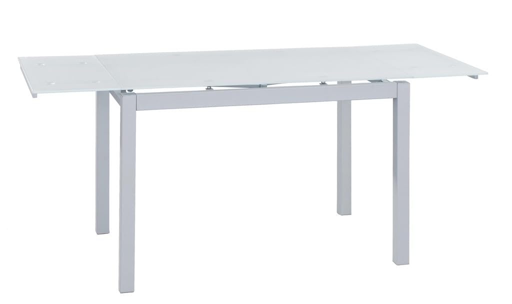 Tavolo da pranzo allungabile bianco con telaio grigio argento - 110/170x70x75 cm - piano in vetro temperato e gambe metalliche - design moderno ed elegante