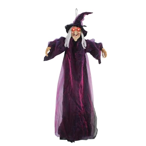 Hängende sprechende Halloween-Hexe, mit leuchtenden Augen, gruseligem Sound, klangaktivierter hängender für Halloween-Dekorationen im Innen- und Außenbereich (A) Hängende sprechende Halloween-Hexe, mit leuchtenden Augen, gruseligem Sound, klangaktivierter hängender für Halloween-Dekorationen im Innen- und Außenbereich (A)