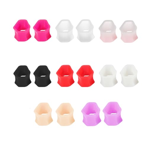 Hollow Hexagon Thin Silicone Ear Tunnel Plugs Gauges Expanders Flexible Soft Tunnels Kit Stretcher Coffin Earrings Fashion Unique Lobe Piercing Body Jewelry for Women Men 8 Pairs Set (5/8"(16mm))