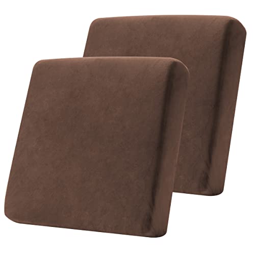 Subrtex Velvet Cushion Covers, Strech Couch Cushion Cover, Separate Cushion Slipcover For Chair Loveseat Sofa Cushion Furniture Protector Sofa Seat Covers Soft Cushion Slip Cover(2 Packs,Chocolate) #TOP22