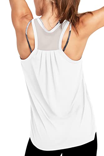 Bestisun Flowy Athletic Tops for Women Mesh Racerback Yoga Gym Clothes Workout Tanks White L - Thumbnail 4