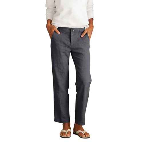 Pantalones de lino de algodón para mujer, pantalones recortados de pierna recta, holgados, casuales, de negocios, trabajo, verano, casuales, pantalones de descanso, pantalones ligeros y transpirables