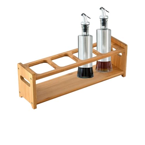 Wood Oil Bottle Holder - Oil Bottle Rack with Space