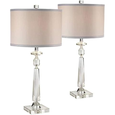 Vienna Full Spectrum Aline 27" Tall Geometric Modern Table Lamps Set of 2 Clear Crystal Living Room Bedroom Bedside Nightstand House Office Home Reading Kitchen Entryway Console Family Dining Cover