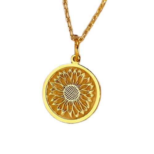 Collier argent sterling 925 plaqué or fleur soleil 24 mm