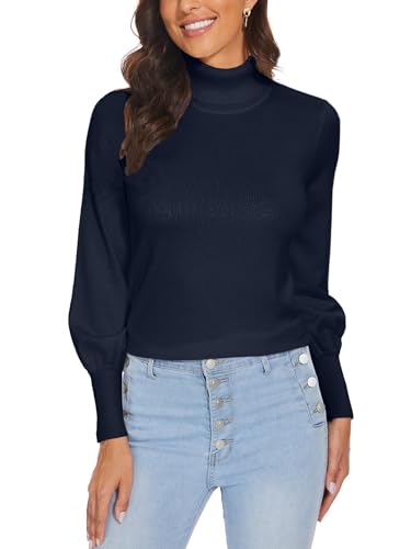 Image of Spicy Sandia Women's Turtleneck Sweaters Pullover Knit Tops Navy Blue 2XL