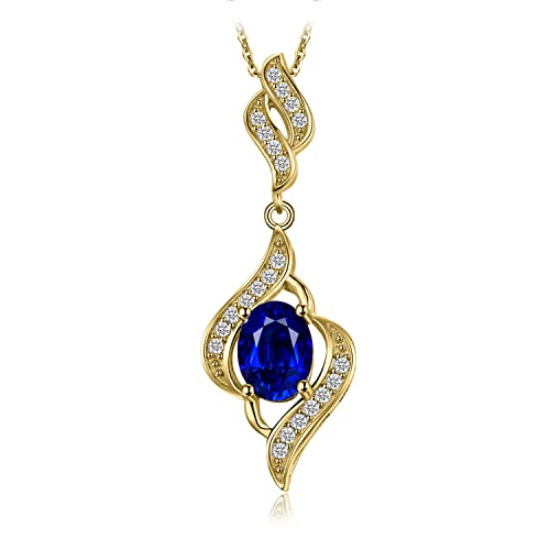 JewelryPalace 2ct Saphir Pendentif Synthetique Pierre Bleu Argent 925 Pour Femme, Plaque Or Jaune Colliers Fille Argent Ensemble Parure de Bijoux Originaux,...