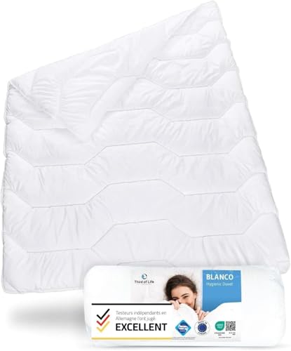 Blanco - Edredón de invierno de 140 x 220 cm, para alérgicos, manta grande de 220 x 140 cm, con gestión de la humedad, transpirable, para 2 personas