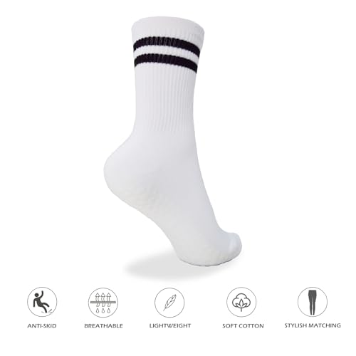 6 Pairs Pilates Socks with Grips for Women, Non-Slip Yoga Striped Crew Sock for Barre Hospital Workout4