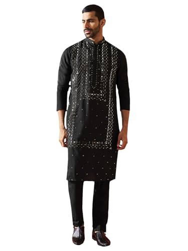 Kurta pyjama en soie broderie à fil et effet miroir à paillettes VASTRAMAY