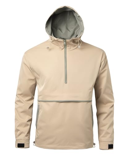Harbrosrce Herren Windbreaker Hoodie Leichte Anorak Jacke Half Zip Pullover Windbreaker mit Taschen übergangsjacke Trainingsjacke