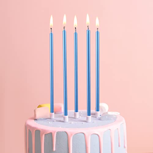 image for PHD CAKE Blue Long Thin Metallic Birthday Candles, Cake Candles, Birth