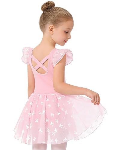 Image of Mecceos Girls Ballet Leotards Skirt Toddler Dance Ballerina Dresses Outfit Gymnastic Ruffle Butterfly Sleeve