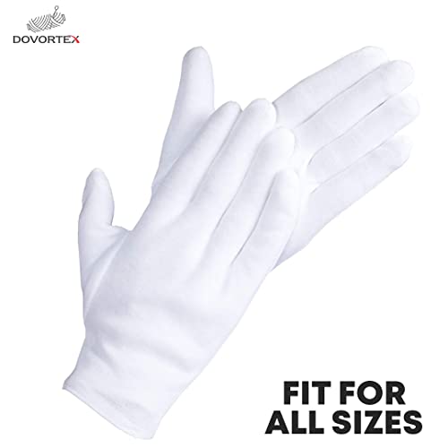 DOVORTEX 24 Pcs White Cotton Gloves for Eczema, Dry Hands, Moisturizing, Inspection, Coin Handling and Jewelry