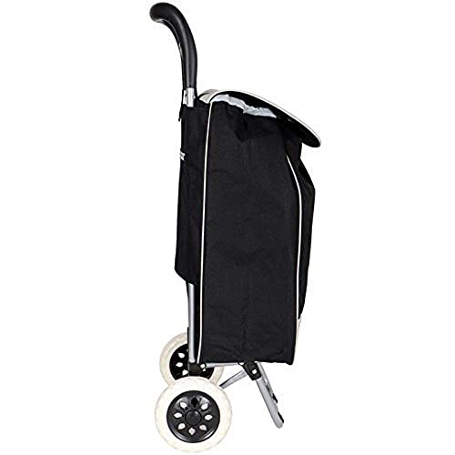 Image of Foldable Shopping Trolley Bag with Wheels | Grocery & Vegetable Cart | Lightweight Rolling Utility Trolley for Travel & Daily Use | Durable Frame Portable Luggage Carrier (Black, SD-1)