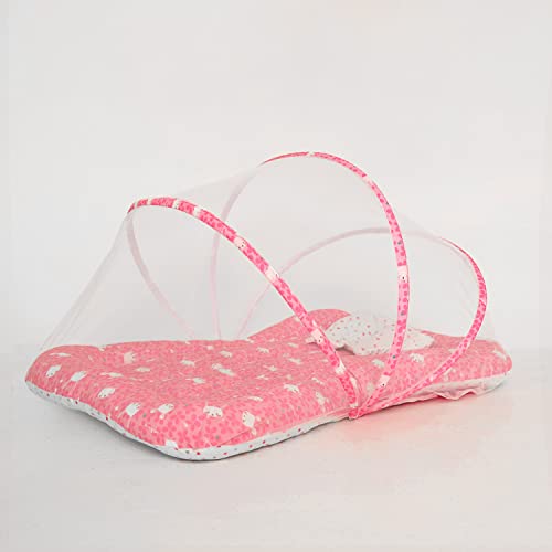 Image of TIDY SLEEP Baby Bed with Mosquito Net & Neck Pillow, Baby Gadda Set for New Born, 0M+, Printed Baby Gadda, Baby Sleeping Bed of 90cm x 65cm x 10cm(Bunny)