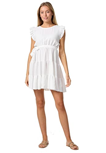 PM SELECTED Damen Minikleid Sommerkleid Volant Midi Kleid mit Rüschen in Einheitsgröße PM-27 (Weiß)