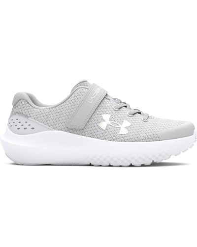 Under Armour Girls' Pre School Surge 4 Alternate Closure, (100) Halo Gray/White/Iridescent, 13, US