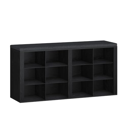 Hzuaneri Schuhbank mit Sitzfläche, Schuhschrank mit Sitzbank mit 12 Fächern, Eingangsbank Verstellbaren Ablagen für Wohnzimmer, Schlafzimmer, Flur, Schwarz, SB19004GY