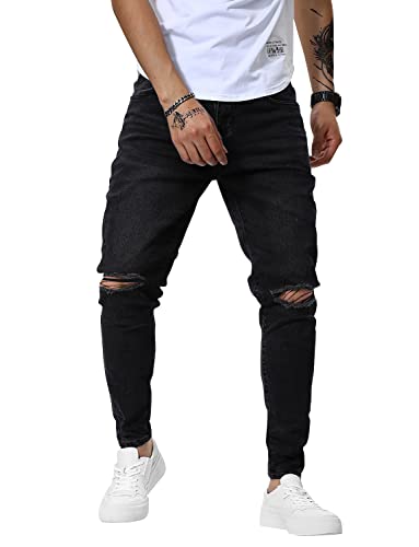CZIMOO Herren Jeans Slim Fit Denim Hose Casual Ripped Distressed Jeans mit...