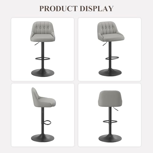 Image of MALOL Bar Stools Set of 2, Swivel Bar Chairs, Modern Adjustable PU Leather Upholstered Barstools Counter Height with Tufted Back for Bar, Kitchen Counter Island, Dining Room, Grey