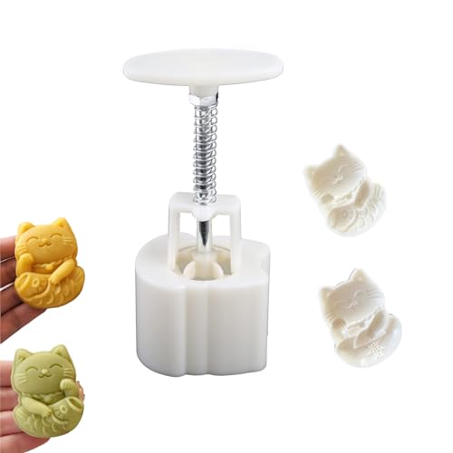 BYNNIX Mooncake Stamps, Plastic Moon Cake Molds 50g Lucky Cat Shape, 3 Pieces