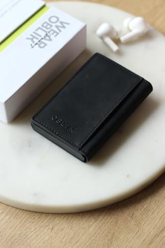 Image of OBLIK Men Premium Faux Suede Leather Essence Wallet Cardholder | Aluminium Quick Card Ejector | Upto 6 Cards and Folded Cash | Minimal Monogramming | (Black)
