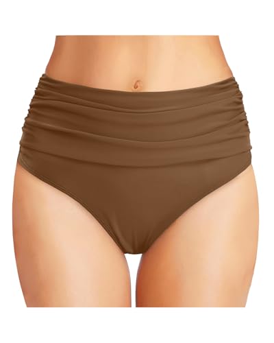 Image of Tempt Me Women's High Waisted Bikini Bottom Tummy Control Ruched Bathing Suit Swim Bottom